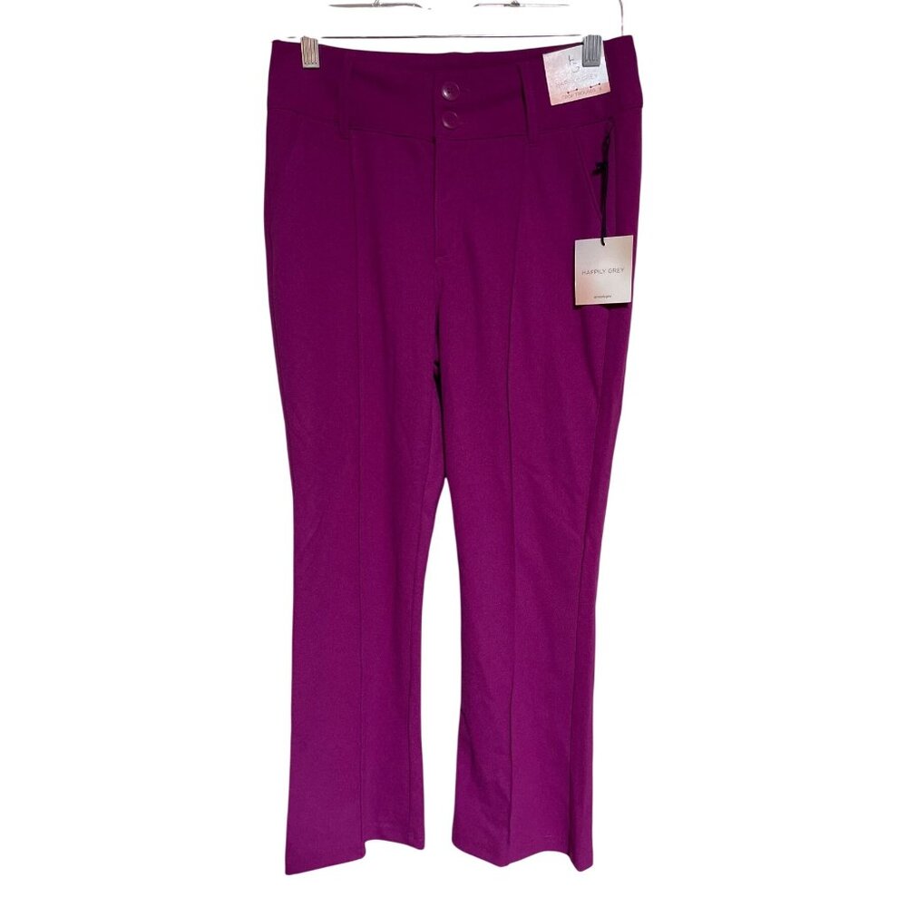 Happily Grey Crop Trousers Womens  Size 3 Button Closure Purple Business Casual